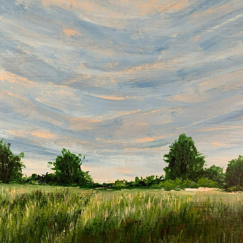 Across the Fields, 8" x 10" Landscape Acrylic on Canvas Nature Painting by Deb B - Picture 6 of 7